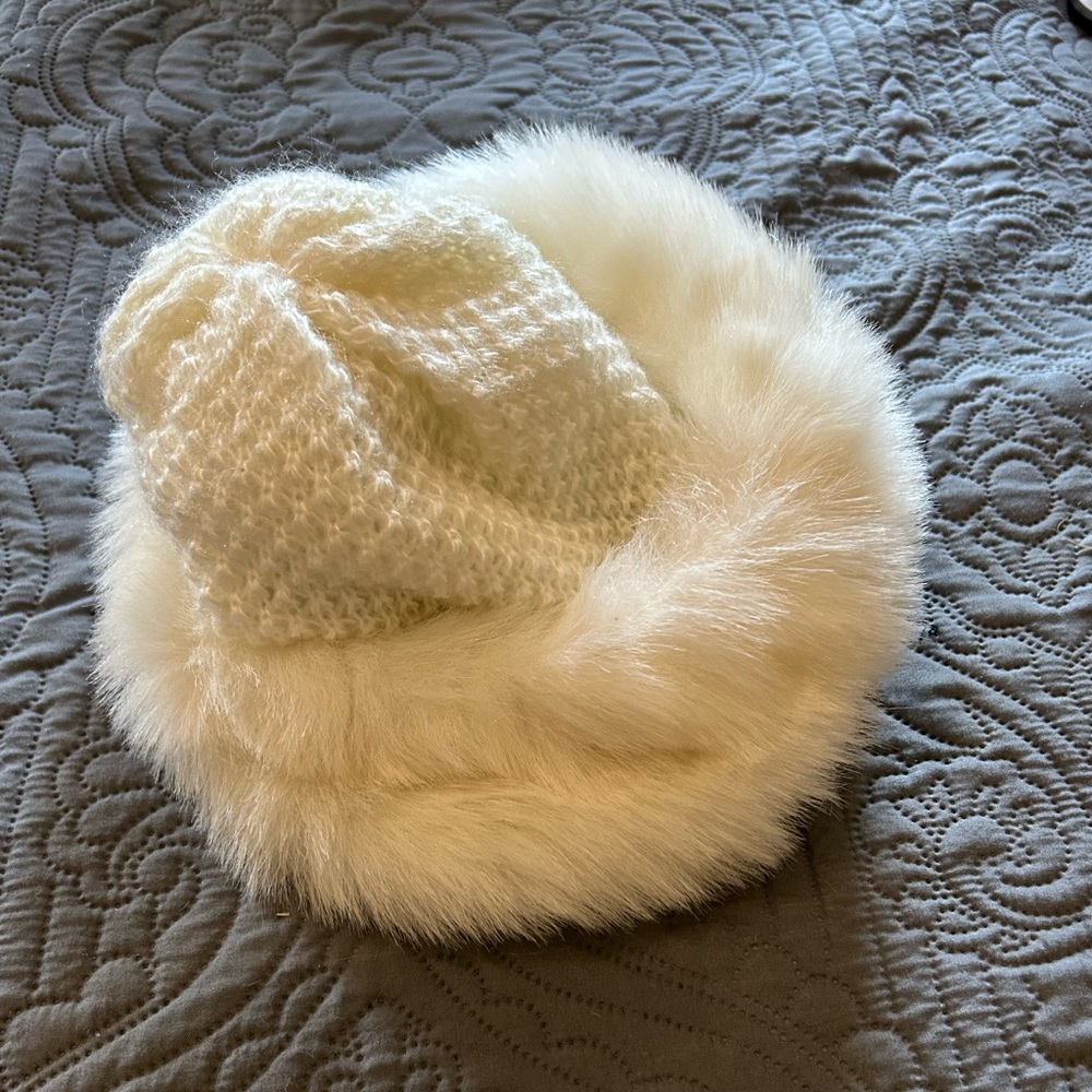Vintage Knit and Faux Fur Hat